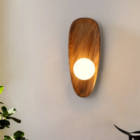 Vintage Wooden Wall lamp with frosted glass globe minimalist wall lamp