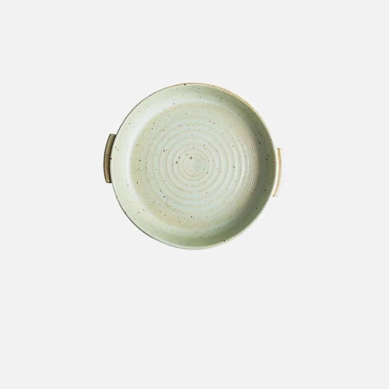 KINGLANG Handmade Rough Pottery Plate Retro Ceramic Household Dishes Japanese Fruit Plate with Handle-Letifly Lights and Decor