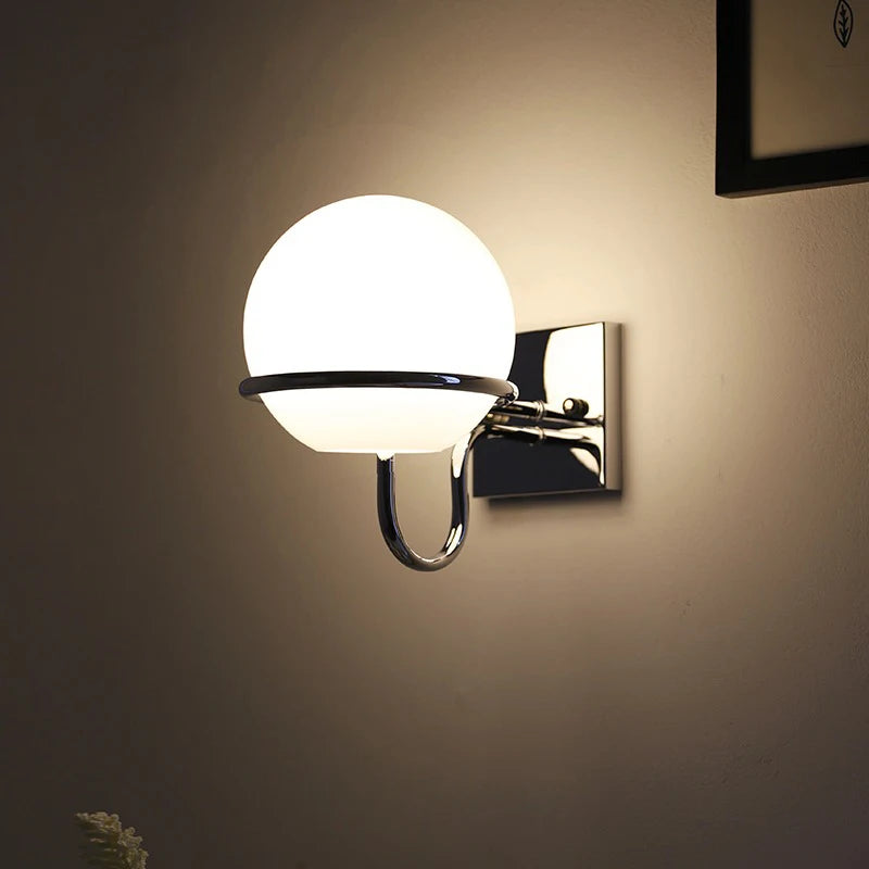 Kinetic Orb Wall Light - Letifly Lights and Decor - Modern Wall Light Glass Orb Curved Metal Arm Bauhaus Style Ambient Lighting