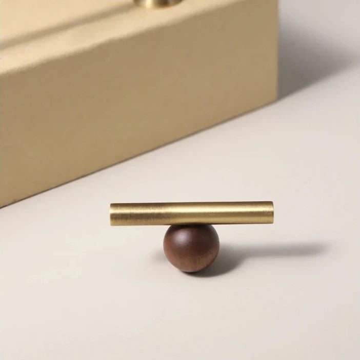 Bronze Brass + Walnut Wood Cabinet Handle and Knob Drawer Knobs T Bar Bedroom Kitchen Cupboard Hardware / Drawer Handles-Letifly Lights and Decor