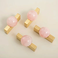 New Light Luxury Cabinet Door Handle High End Brass Wardrobe Handle Natural Crystal Ball Shoe Cabinet Drawer Long Handle-Letifly Lights and Decor