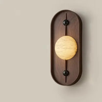 Marble Wall Lamp Sculptural Wood Frame Minimalist LED Japanese Modern Indoor Accent Lighting