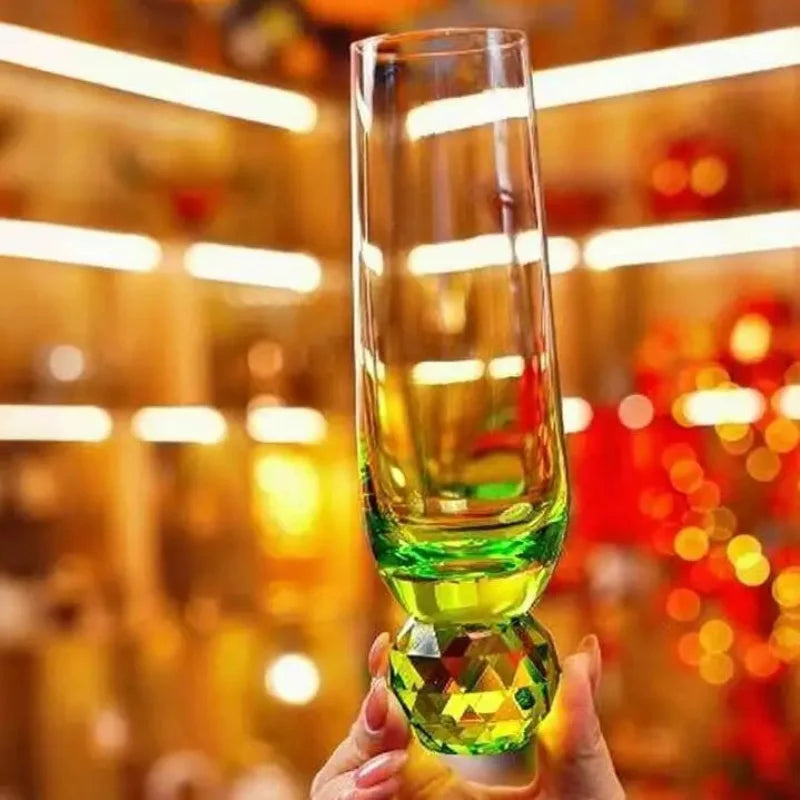 Champagne flute crystal glass colorful gradient faceted orb base modern celebration glass