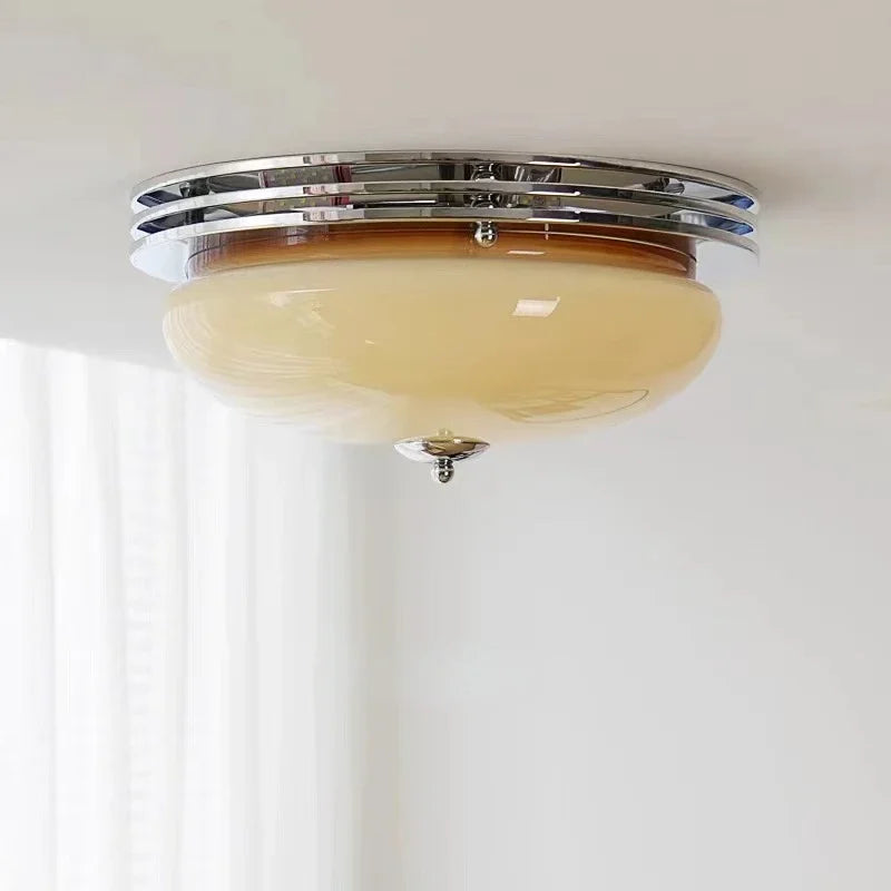 Ceiling light cream glass chrome Bauhaus French style retro flush mount ceiling lamp