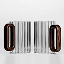 Glass Coffee Mug Ribbed 350ml Walnut Handle Heat Resistant Borosilicate Tea Milk Cup