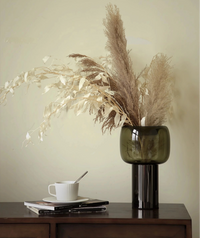 Dark smoky glass vase with modern metallic base sleek design for flowers, dried arrangements and other decor
