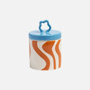 Retro colorful ceramic storage jar with lid wavy design glazed finish kitchen coffee candy container