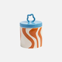 Retro colorful ceramic storage jar with lid wavy design glazed finish kitchen coffee candy container