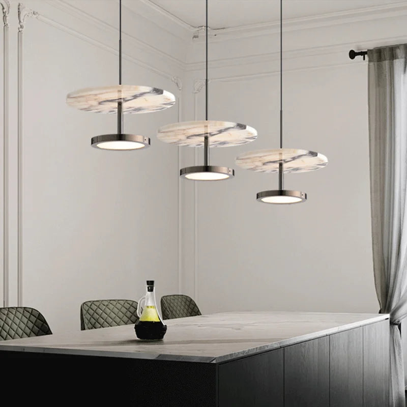 Stratum Marble Pendant Lamp Luxury Black Round Natural Stone Pendant Lamp High-end Bedroom Bedside LED Chandelier Living room Decoration Home Hanging Lights