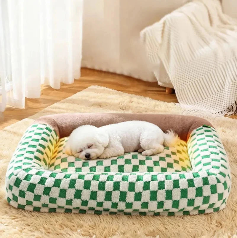 Letifly Lights & Decor - Checker Nest Pet Bed - Plush Checkerboard Dog and Cat Bed Soft Cushioned Pet Lounge Mat