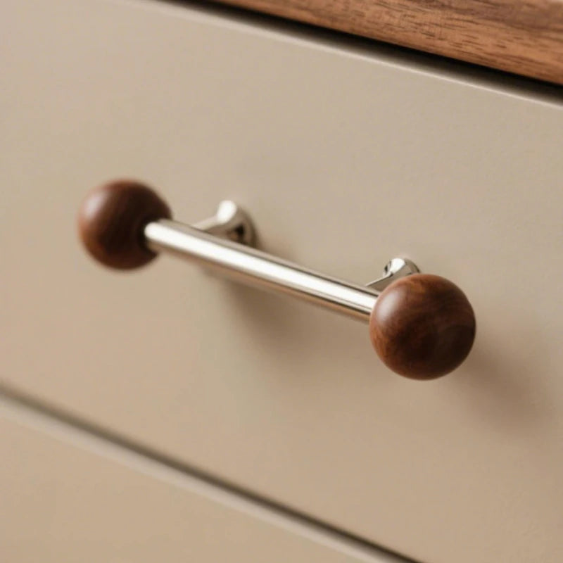 Furniture Hardware Nordic Art Handle/walnut Wood+Brass Handles and Knobs Drawer Pulls Kitchen Cabinet Knobs-Letifly Lights and Decor