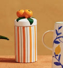 Retro colorful ceramic storage jar with lid wavy design glazed finish kitchen coffee candy container
