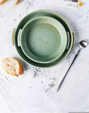 KINGLANG Handmade Rough Pottery Plate Retro Ceramic Household Dishes Japanese Fruit Plate with Handle-Letifly Lights and Decor