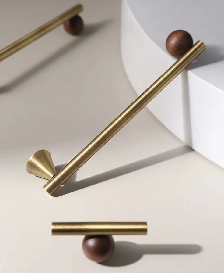 Bronze Brass + Walnut Wood Cabinet Handle and Knob Drawer Knobs T Bar Bedroom Kitchen Cupboard Hardware / Drawer Handles-Letifly Lights and Decor