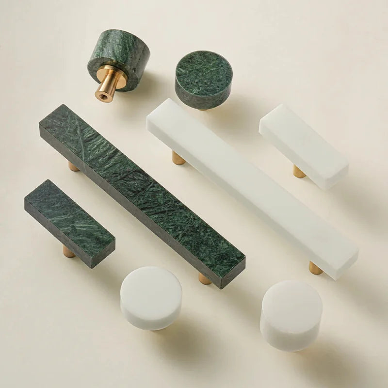 Brass Marble Crystal Stone Furniture Handles White Green Long Round Pulls Cupboard Dresser Drawer Cabinet Knobs-Letifly Lights and Decor