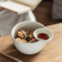 Letifly Lights & Decor - The Bistro Dip Bowl - Handcrafted ceramic snack bowl with integrated dipping compartment and speckled glaze finish