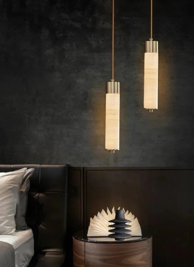 Modern Copper Light Luxury Pendant Lamp Marble Bedside Bedroom Hotel Dining Room Kitchen Stone Hallway Hanging Lighting Led-Letifly Lights and Decor