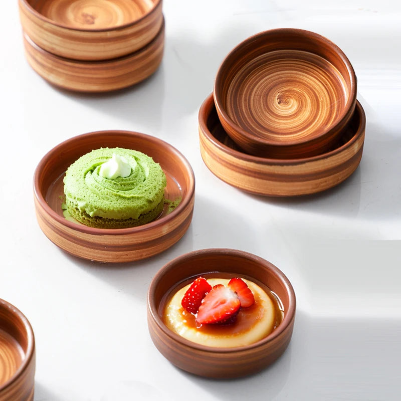 Terracotta ceramic dessert dish swirl glaze small snack bowl modern rustic tableware fruit dessert bowl