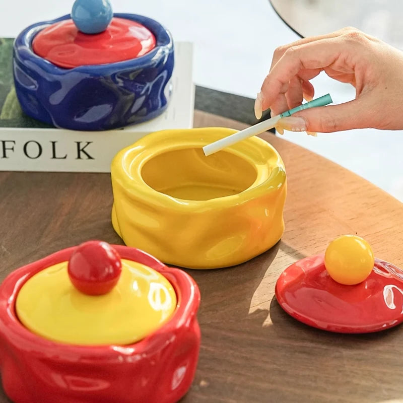 Colorful Ceramic Ashtray Living Room Desktop Fly Ash Storage Box Irregular Circular Ashtray Home Decoration Accessories Ashtray-Letifly Lights and Decor