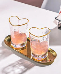 Nordic Lead Free Hammer Pattern Heart Shape Lovely Clear Glass Tumbler Cup with Gold Rim 210ml 7oz Cups for Lovers 1 Pc-Letifly Lights and Decor