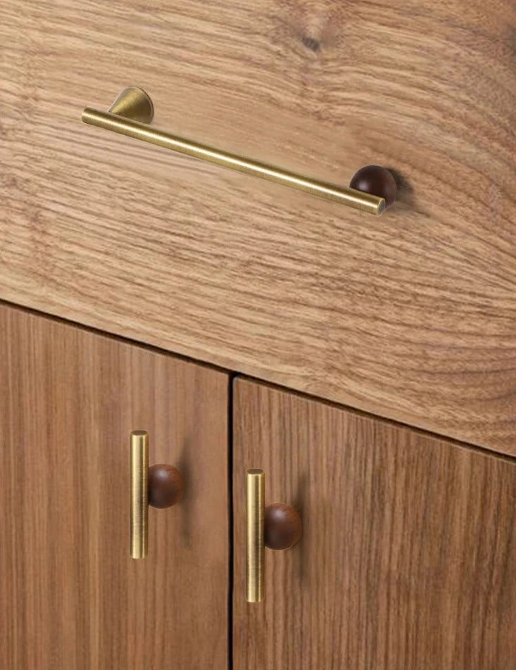 Bronze Brass + Walnut Wood Cabinet Handle and Knob Drawer Knobs T Bar Bedroom Kitchen Cupboard Hardware / Drawer Handles-Letifly Lights and Decor