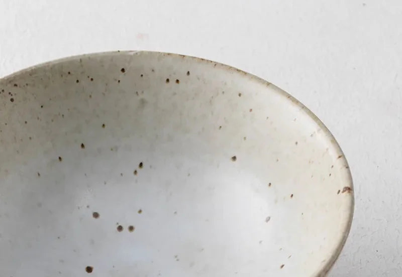 Ceramic retro rice bowls speckled glaze unglazed base set of 4 vintage porcelain bowls