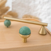 Tinyhob Natural Green Marble Brass Furniture Knob with Plate / Handles for Cabinets and Drawers Knobs Wardrobe Pulls-Letifly Lights and Decor