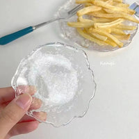 Zenith glass coaster set with irregular edges, transparent pink and blue textured plates for home dessert, dim sum, fruit, and decorative use