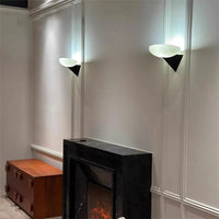 The Horizon Mount Modern glass wall lamp with black triangular mount ambient hallway lighting