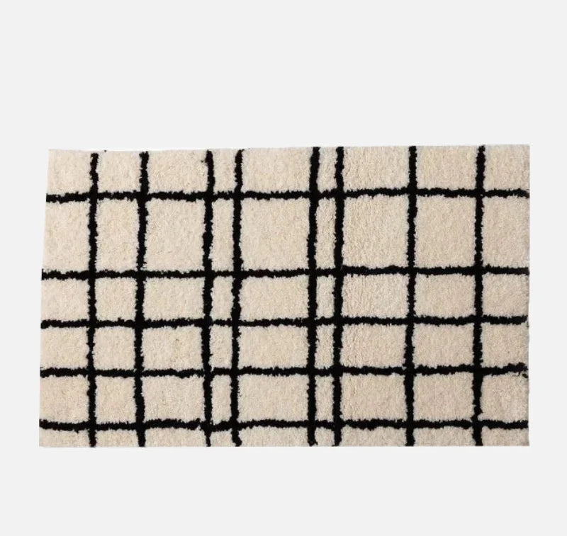 Ins Stripe Tufting Grids Bathroom Mat Living Room Carpet Bathmat Bedside Rug Soft Bedroom Floor Pad Home Decor-Letifly Lights and Decor