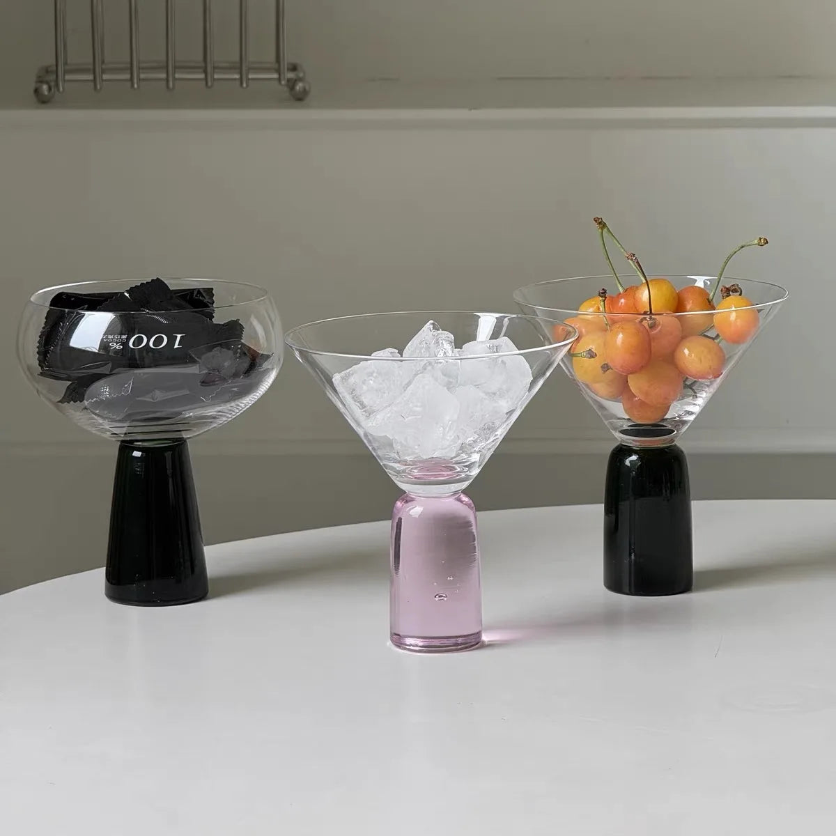 Ancient colored pillar dessert cup ins glass high footed cup champagne cup cocktail ice cream bowl dessert bowl-Letifly Lights and Decor