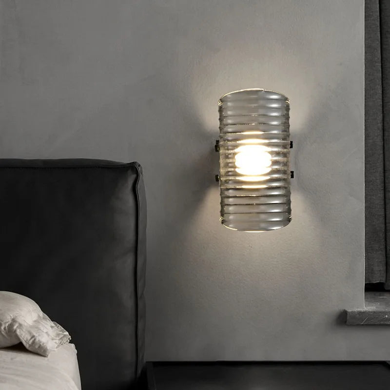 Modern ribbed glass wall lamp black finish ambient lighting half moon sconce contemporary interior