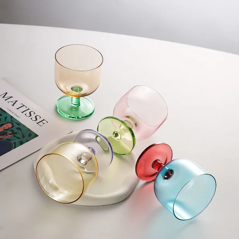 Colored Glass Dessert Coupe Jelly Style Translucent Stem Ice Cream Cup Modern Tableware