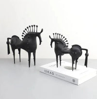 Black Metal Horse Sculpture Abstract Modern Animal Statue Bookshelf Decor Living Room Accent
