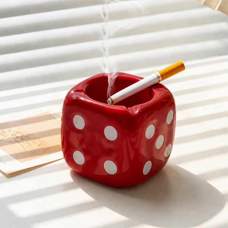 Glossy Red Square Dice Resin Ashtray Creative Cigarette Ash Container for Living Room Desk Bar Office Table Decor Accent-Letifly Lights and Decor