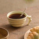Ceramic ridged coffee mug warm brown textured tea cup sculptural handle minimalist drinkware