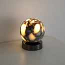 Marble LED bedside lamp soft glow sculptural natural stone cylinder and globe night light