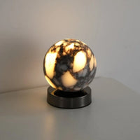 Marble LED bedside lamp soft glow sculptural natural stone cylinder and globe night light