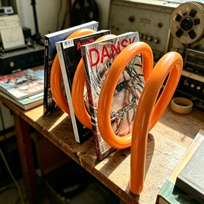 1pc Modern Metal Orange Rotating Spiral Bookstand Desktop File Organizer Holder For Books Documents Office Home Study Use-Letifly Lights and Decor