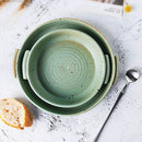 KINGLANG Handmade Rough Pottery Plate Retro Ceramic Household Dishes Japanese Fruit Plate with Handle-Letifly Lights and Decor