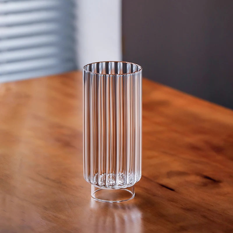 ribbed tall glass borosilicate clear drinkware for cocktails juice water