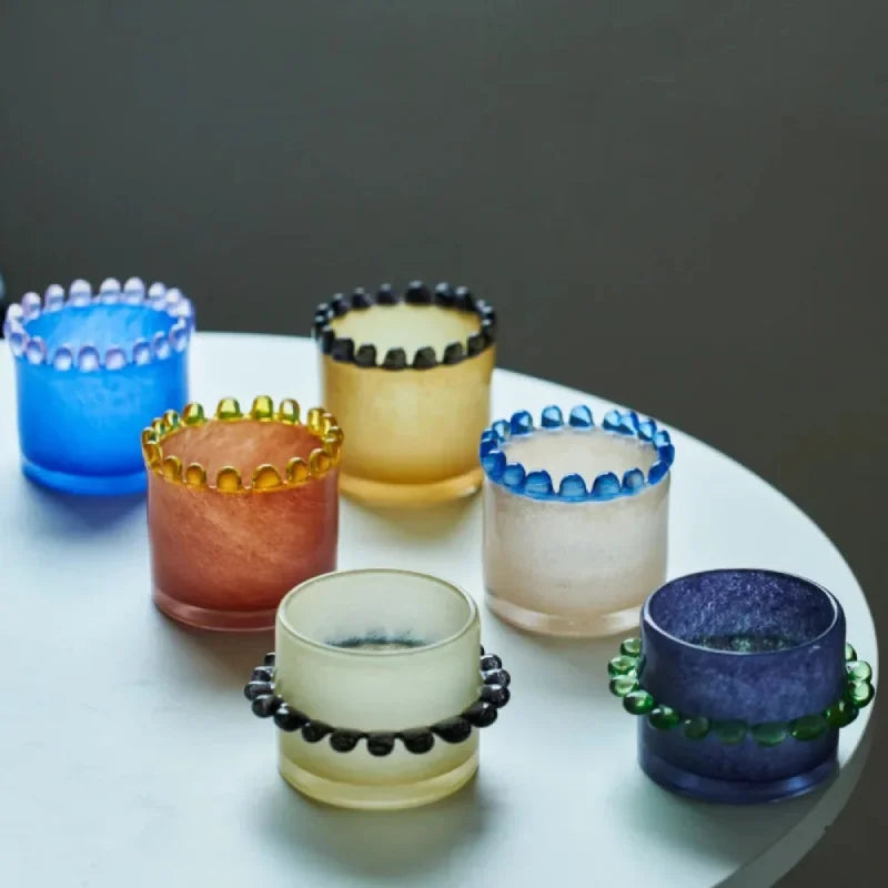 Colorful frosted glass vase ring design mini cylindrical bud vase for stems candles diffuser