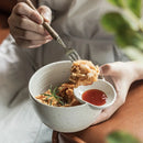 Letifly Lights & Decor - The Bistro Dip Bowl - Handcrafted ceramic snack bowl with integrated dipping compartment and speckled glaze finish