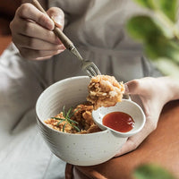 Letifly Lights & Decor - The Bistro Dip Bowl - Handcrafted ceramic snack bowl with integrated dipping compartment and speckled glaze finish
