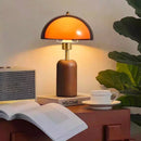 Letifly Lights & Decor - Amber Dome Table Lamp - Amber acrylic dome table lamp with wood-look base and brass-toned stem