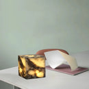 Stone cube lamp natural marble warm glow bedside modern decor light