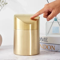 304 Mini Countertop Brushed Stainless Steel Swing Lid Trash Can Set, 1.5 L / 0.40 Gal,Desktop gold trash can-Letifly Lights and Decor