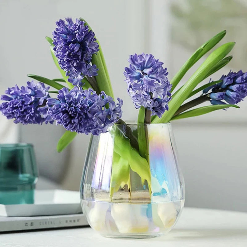Glass Vase Amber Smoke Iridescent Decorative Modern Transparent Flower Arrangement Tabletop Decor