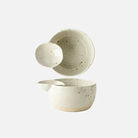 Letifly Lights & Decor - The Bistro Dip Bowl - Handcrafted ceramic snack bowl with integrated dipping compartment and speckled glaze finish
