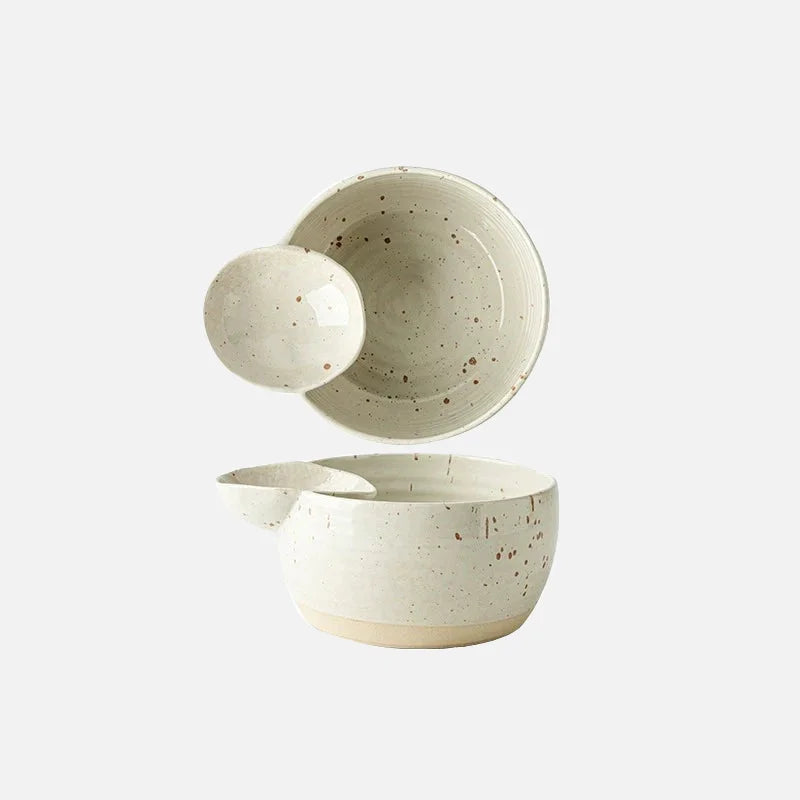 Letifly Lights & Decor - The Bistro Dip Bowl - Handcrafted ceramic snack bowl with integrated dipping compartment and speckled glaze finish